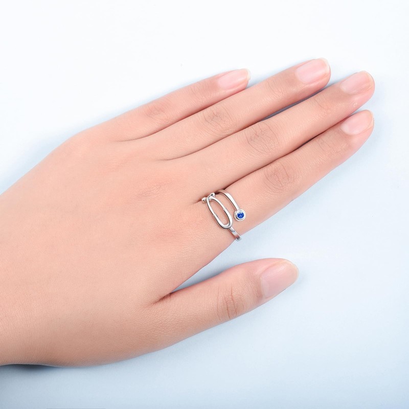 YLT Sterling Silver Heartbeat Stethoscope Set Rings Birthstone Ring for