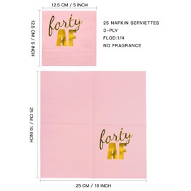 WRAPAHOLIC 25Pcs 40th Birthday Cocktail Napkins - 3-Ply Pink Gold Foil Forty AF Lettering Disposable Paper Napkins for Birthday Party Tableware Party Supplies - 5 x 5 In