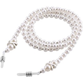 OCR White Adjustable Eyeglass Strap With Pearl Beaded Design 29 Inch Long