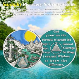 Sunlight 19 Year Sobriety Coin - Recovery 19 Year AA Coins - Serenity Prayer AA Chips and Medallions - 0-40 Prime Na Clean Token - Sober Chip Alcoholics Anonymous Gifts for Men Women