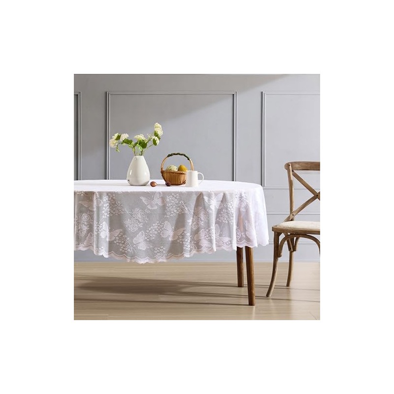 HLC.ME Butterfly Floral Tablecloth Lace Fabric Tablecloth for Oval Table