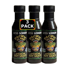 Pacific Island Soy Sauce(3 Pack), American, Fat-Free, Gluten-Free, Sugar-Free, Certified Non-GMO, NO MSG, NO Corn Starch, NO Corn Syrup, NO Preservatives, Naturally Fermented, Less Sodium