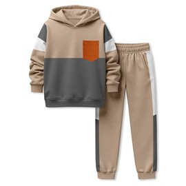 kadoubiyoo Boys Outfits Long Sleeve Color-blocked Hoodie Top and Pants 2PCS Winter Sweatsuits Clothes for Boys 6-7 Years