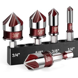 KEWAYO Countersink Drill Bit Set for Metal, Countersink 82°, Countersink and Deburring Set for Metal, 5 Flute Countersink Bit Set for Metal, Wood, Countersink, Wood Countersink