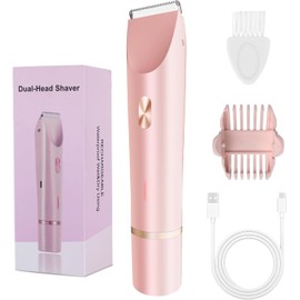 FIONOFY 2-in-1 Bikini Trimmer and Shaver Kit for Women, Electric Body Hair Trimmer Facial Hair Removal Cordless Bikini Shaver Razor for Face Lip Chin Pubic Underarm Legs, Pink