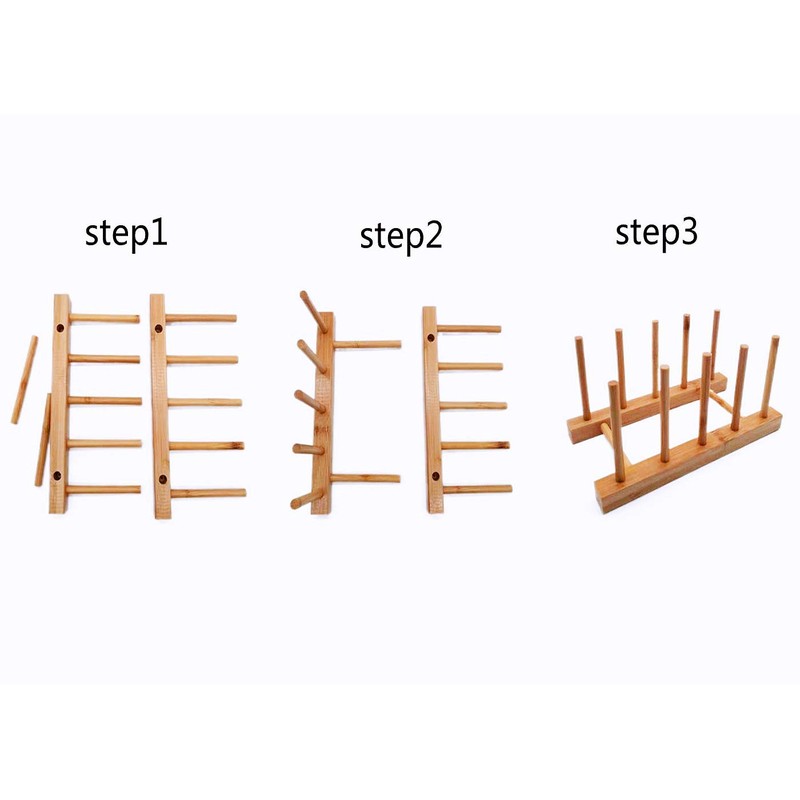 efbock Plate Rack Holder for Kitchen Cabinets Bamboo Wood Chopping
