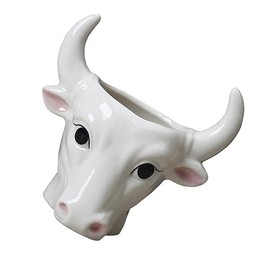 LIFKOME Bull Planter for Plants Small Ceramic Succulent Drainage Hole Home Decor for Living Room Office