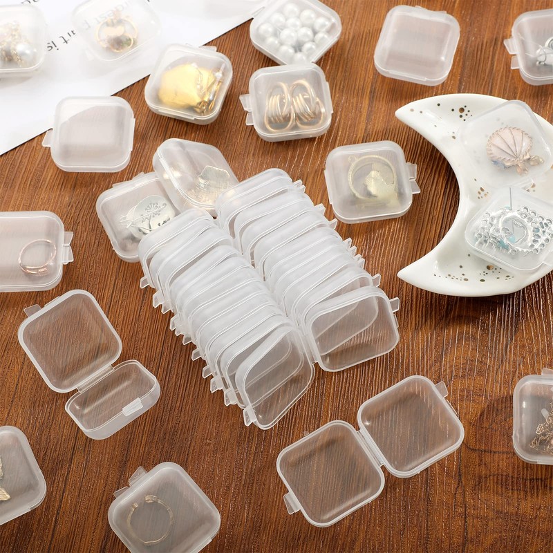 Chunful 100 Pack Mini Clear Plastic Jewelry Box Earring Organizers