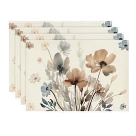Artoid Mode Wild Ink Painting Flowers Leaves Spring Set of 4 Placemats, 30 x 45 cm, Autumn Banquet Placemats, Washable Place Mats, Kitchen Party Decoration