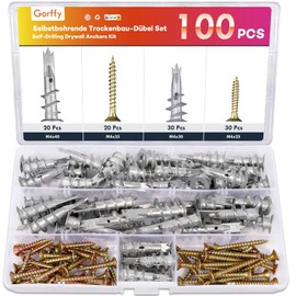 Gorffy 100PCS Self Drilling Plasterboard Fixings, M4 Heavy Duty Plasterboard Fixings, Metal Wall Plugs Drywall Screws, Self Drilling Drywall Anchors and Screws for Plaster Boards, Composite Boards