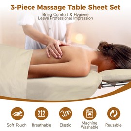 4 Sets Massage Table Sheets, 3-Piece Set Massage Bed Fitted Sheet Flat Sheet Fitted Face Rest Cover, Soft Elastic Massage Bed Cover for Beauty Salon Skin Care Center, Universal Size, Machine Wash