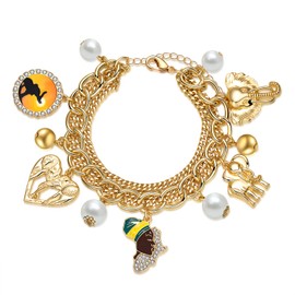 GLBCC African Bracelet for Women: Africa Map Women Headware Elephant Pearl Beads Charm Link Chain Bracelet