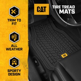 Cat® ToughTread™ Car Mats Full Set, Trimmable All-Weather Car Floor Mats, Universal Fit Floor Mats for Cars with Rugged Tire Tread Design, Automotive Floor Mats for Cars Trucks SUV