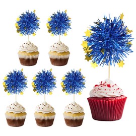 PATIKIL Firework Cupcake Toppers, 30 Pcs Sparkle Tinsel Snow Cupcake Picks Birthday Party Graduation Wedding Foil Decor Cocktail Food Fruit Toothpicks Christmas, Dark Blue