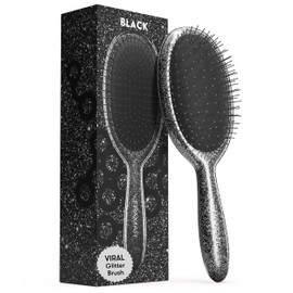 FRAMAR Glitter Hair Brush Detangler, Detangling Hairbrush For Women, Wet Hair Brush For Girls, Hair Detangler Brush, Wet Hairbrush, Hairbrushes, Girls Hairbrush Detangler, Reduces Frizz - Black