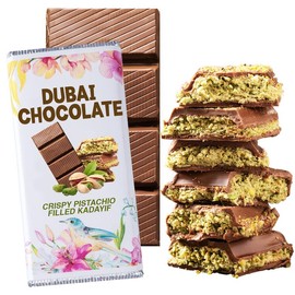 Dubai Chocolate Bar Kunafa Pistachio - Daily fresh shipment - Ideal Gift for all Occasions -Crispy Kunafe with Pistachio Paste Dessert Snack