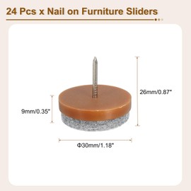 sourcing map Nail-on Furniture Sliders, 24Pcs Nail-on Felt Pads Round Chair Table Feet Pads Chair Leg Floor Protectors for Hardwood Floors (Brown, 30mm/1.18")