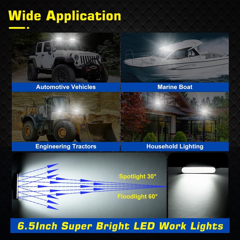 2 Pack Waterproof LED Boat Lights, 6.5inch 80W 8600LMS Boat
