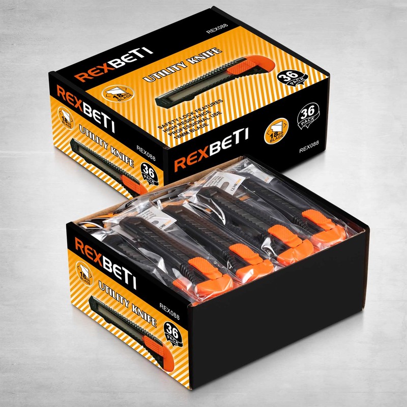 REXBETI 36 Pack Utility Knife, Retractable Box Cutter for Cartons,