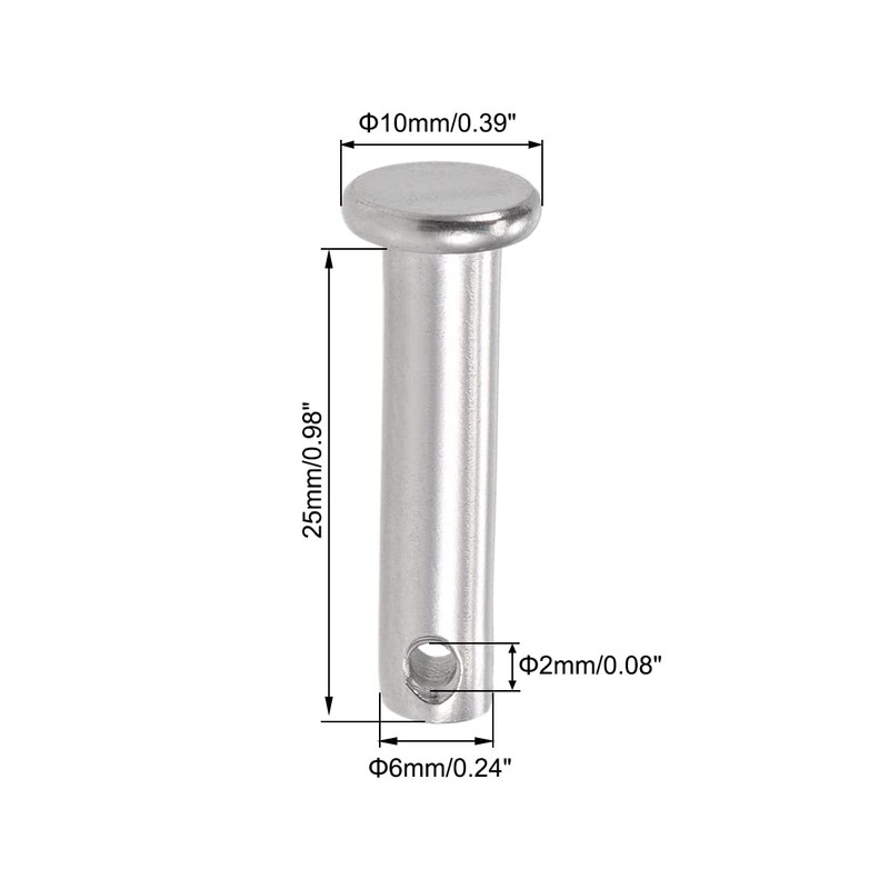 sourcing map Single Hole Clevis Pins - 6mm X 25mm