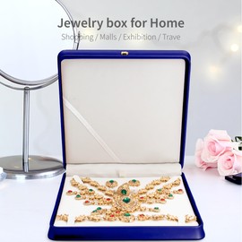 DECWXON Jewelry Set Box PU Leather Necklace Boxes for Jewelry Gift Ring,Pendant,Earring,Bracelet Jewellery Display Case for Home, Exhibition,Travel (Dark Blue, Jewelry Set Box)