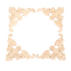MUXSAM 4Pcs Carved Wood Decal 8x8cm Retro Onlay Decorative Applique Wooden Wall Art for European Cabinets Windows Doors Cupboards Mirrors