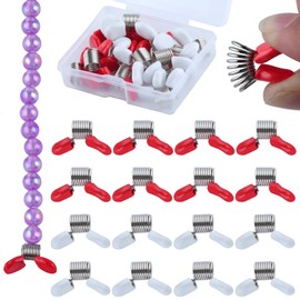 GOLD DEER 16Pcs Small Bead Stopper for Jewelry Making Spring Bead Clamps for Jewelry Making Bead Stopper with Handles Bead Wire Ends to Prevent Beads from Falling DIY Bracelets Necklaces,Red White