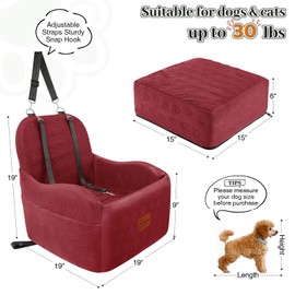 Lealchum Dog Booster Car Seat for Small/Medium Dogs,Puppy Portable Car Seat with Elevated Cushion,Fully Detachable and Washable Pet Car Seat with Storage Pockets,Easy to Install (Red, Medium)
