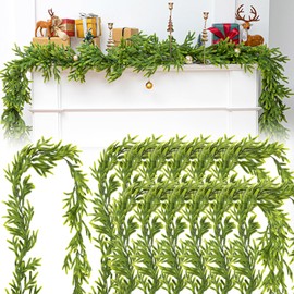 Daifunli 12 Pcs 5.6ft Artificial Christmas Garland Faux Norfolk Pine Garlands Realistic Leaves Hanging Greenery Plant for Christmas Table Fireplace Wall Mantle Indoor Xmas Decor