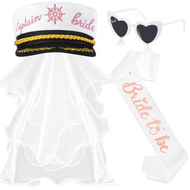 JaGely 4 Pcs Bachelorette Party Accessories for Bride Captain Hat with Veil, Bride Sash Sunglasses for Bridal Shower Wedding (Funny Style)
