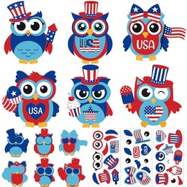 PAIVSUN 24Pcs 4th of July Crafts for Kids, DIY Owl Stickers Crafts Kit, Make Your Own Patriotic Arts Activity, Memorial Independence Day Decorations Gifts for Classroom Home Party Supplies