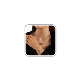 Inilbran Punk Large Ball Bead Choker Necklace Silver Round Ball Chain Necklace Bracelet Set Jewelry for Women