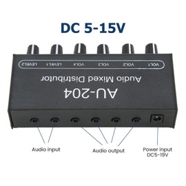 Portable Audio Mixer, Stereo Sound Signal Mixer 2 in 4 Out 3.5 mm Interface Stereo Headphone Amplifier Mixer for Studio and Stage