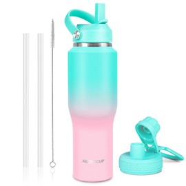 ABOTOCUP 32oz Insulated Water Bottle, Fit in Any Car Cup Holder, Water Bottle with Straw Lids, Stainless Steel Insulated Water Flask Double Wall Leak-proof BPA Free to Keep Cold&Hot
