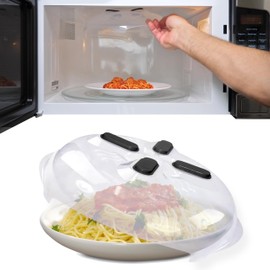 HOVER COVER Hover Cover Magnetic Splatter Cover, 12-Inch Clear BPA-Free Food Lid, Vented Plate Guard with Steam Vents, Anti-Splash Microwave Lid, Dishwasher Safe, Space-Saving Magnetic Storage - Onyx