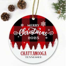 Merry Christmas Chattanooga Tennessee Ornament2025 - Xmas Holiday Keepsake for Decor Chattanooga TN Ornament Souvenir Gift Family Friends - New Home Ornament 3" Plastic