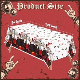 BeYumi 3Pcs Rock and Roll Party Tablecloths 1950's Star Guitar Disposable Plastic Waterproof Rectangular Table Covers for 50s 60s Born to Rock Music Theme Birthday Party Decorations Supplies