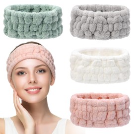VBAEI 4 Pieces Spa Headband for Women Skincare Headband Makeup Headbands for Washing Face Spa Shower Gifts(Khaki, Pea Green, Grey, Pink)