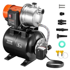 VEVOR 1.6 HP Shallow Well Pump with Pressure Tank, 1320 GPH, Automatic Irrigation Water Booster Pump with 5-Gal Pressure Tank 30/50 PSI Pressure Switch, Stainless Steel Pump Head for Home Garden Lawn