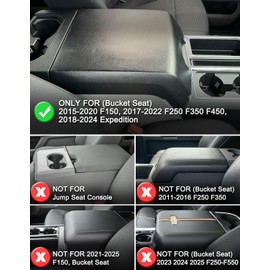 KBH Auto Center Console Armrest Cover for 2015-2020 Ford F150, 2017-2022 F250 F350 F450 F550, 2018-2024 Expedition, Bucket Seat Only, Anti-Scratch, Black-Red Stitch (Not for Other Years)