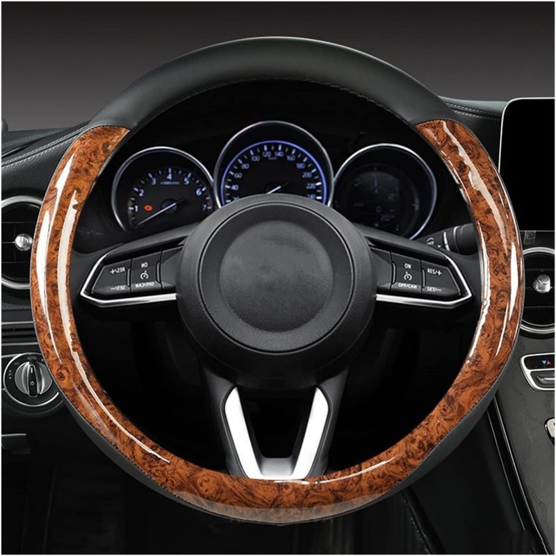 BANLIE Wood Grain Steering Wheel Cover Microfiber Leather Breathable Anti