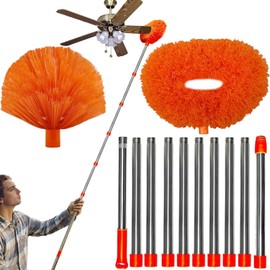 20+ Feet High Reach Dusting Kit, Cobweb Duster & Ceiling Fan Duster with 3-14 ft Extension Pole for Cleaning, Microfiber Feather Duster Cleaner for Cleaning Walls Bookshelves Furniture Door Window