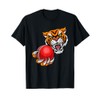 Tiger Holding Cricket Ball Cartoon Character T-Shirt