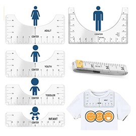 Tadipri T-Shirt Alignment Ruler, 5 Pieces Alignment Ruler Tool for T-Shirt and 1 Tape Measure, Craft Ruler with Guide Tool for Designing the Fashion Centre, T-Shirt Ruler Guide Tool Set F
