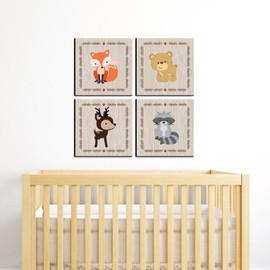 Big Dot of Happiness Woodland Creatures - Kids Room, Nursery Decor and Home Decor - 11 x 11 inches Nursery Wall Art - Set of 4 Prints for Baby’s Room