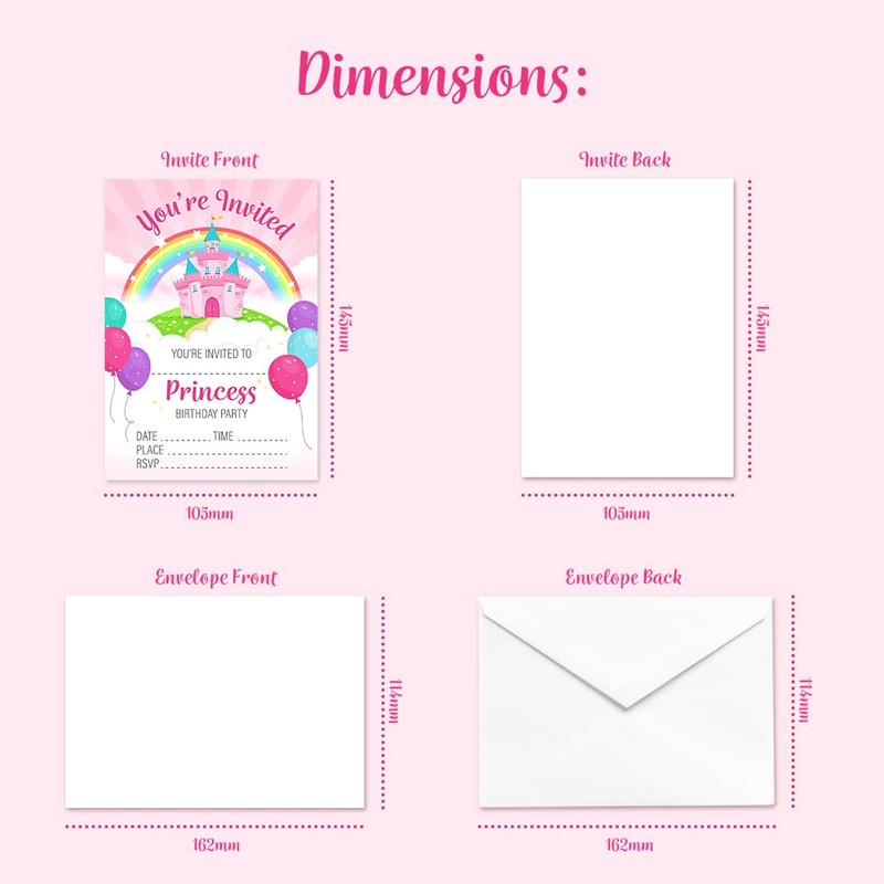 32 Princess Party Invites - Kids Childrens Birthday Party Invitations