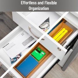 Mind Reader 7-Piece Bamboo Drawer Organizer Set, Storage Trays for Kitchen, Bathroom, Office, Makeup, Jewelry & More, Utensil Holder, Rayon from Bamboo, 21" L x 13.875" W x 2.375" H, Brown