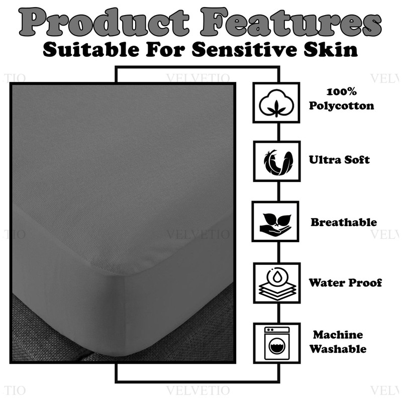 VELVETIO Waterproof Terry Towelling Mattress Protector, Soft Polycotton Non Allergic