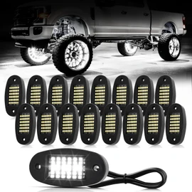 16 Pods White Rock Lights 6000K Pure White 36 LEDs SMD Chips Super Bright Neon Underglow Light IP68 Waterproof for Pickup Trucks SUV UTV ATV RZR Car Boats (White)