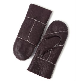 YISEVEN Women's Winter Sheepskin Shearling Leather Mittens Wool Lined Herringbone Thick Warm Fur Lining Furry Cuffs Lamb Merino Heated Gloves for Cold Weather Driving Work Gifts, Deep Ruby Large